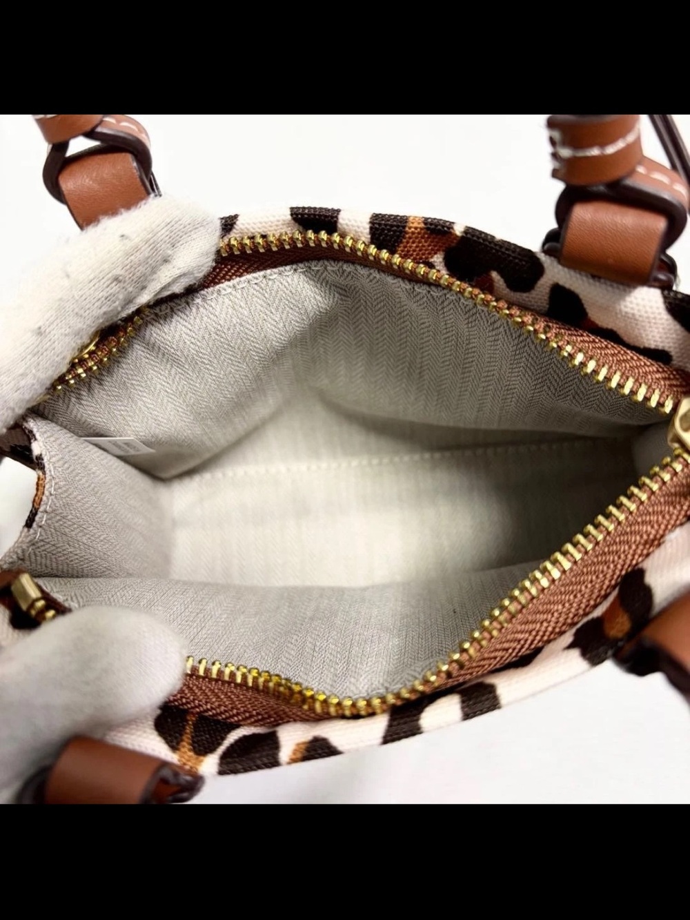 Tory Burch Brown and White Leopard-Print Canvas Satchel - Picture 11 of 15